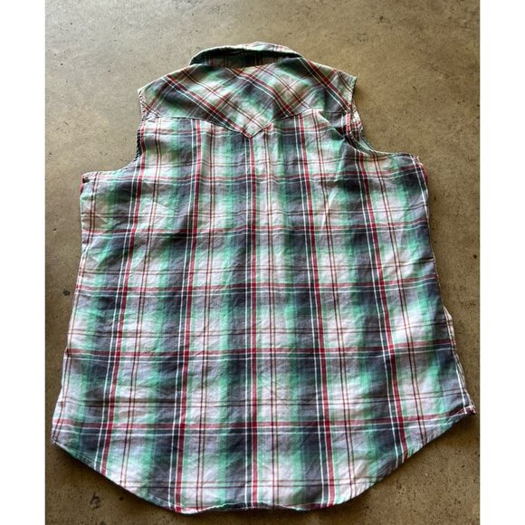 Vintage Wrangler Wrancher Sleeveless Western Shirt Women’s Sz M Pearl Snap - Picture 11 of 13